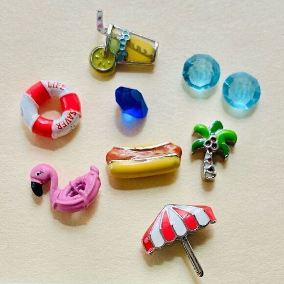 Origami Owl charms pool ring, Flamingo, umbrella, ice tea, Hot dog, Palm tree - Picture 2 of 6